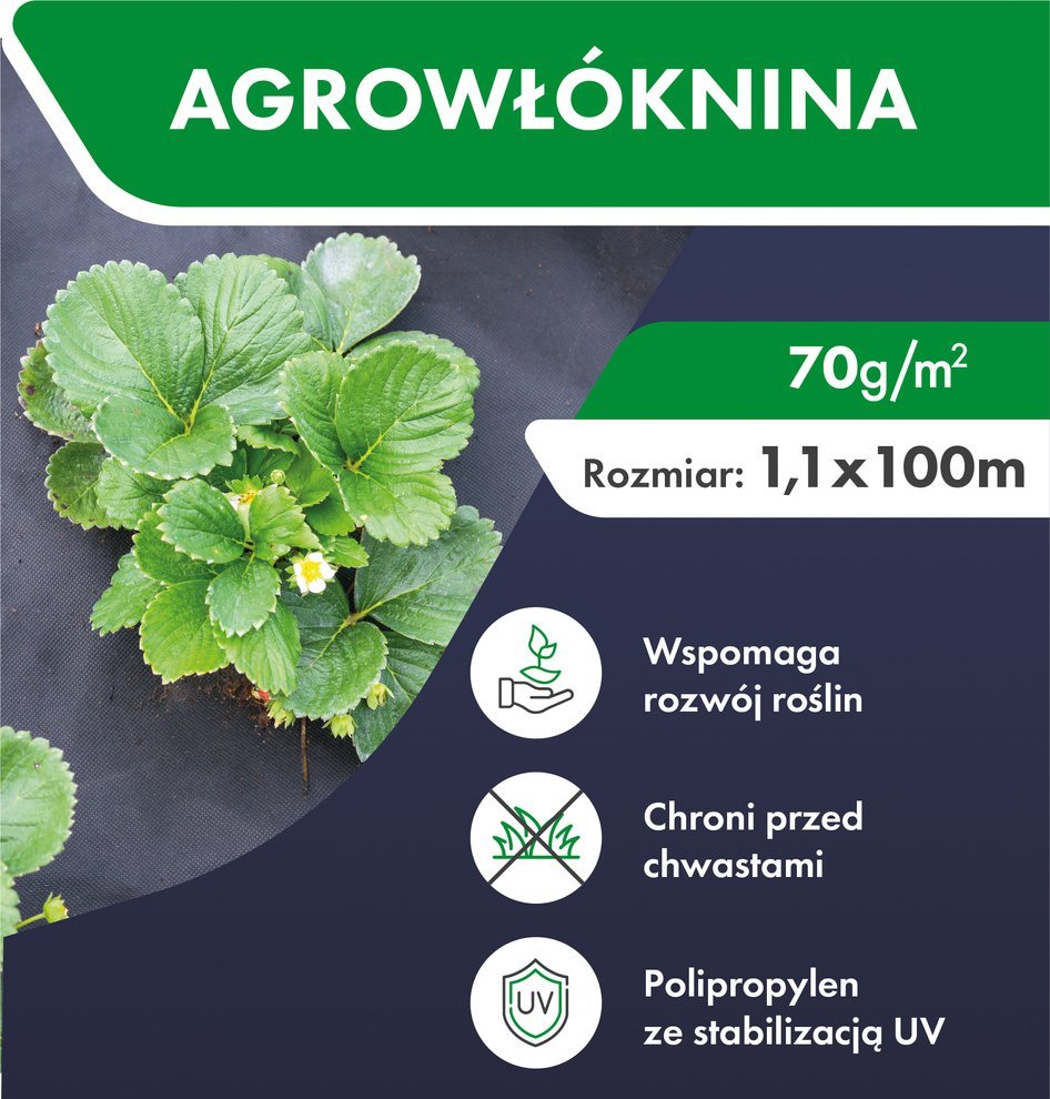 MOCNA AGROWŁÓKNINA MATA ANTYCHWASTOWA 1,1x100m 70g/m CZARNA AGROTKANINA