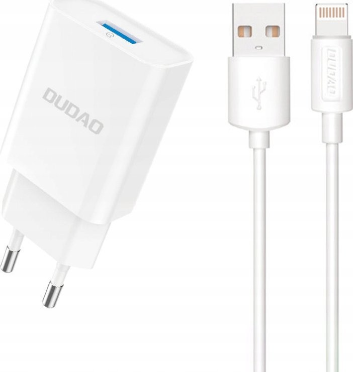 Ładowarka Dudao Ładowarka sieciowa Dudao A4EU USB-A 2.1A - biała + kabel USB-A - Lightning