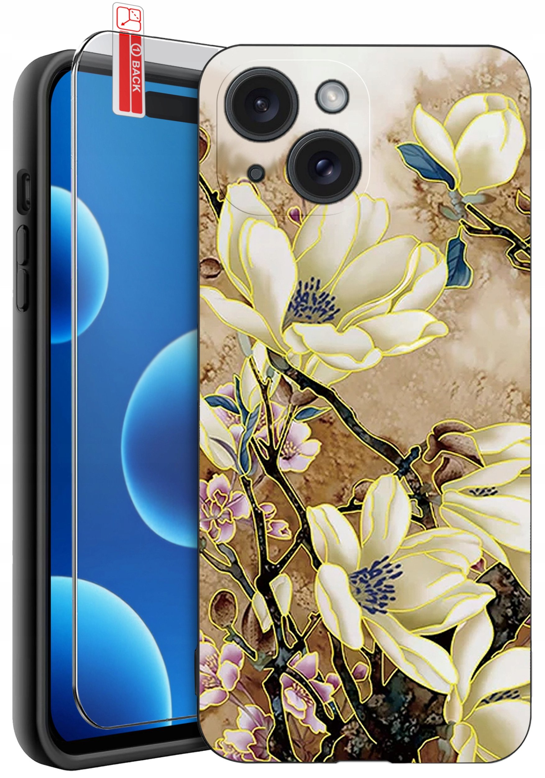 ETUI do iPhone 15 | WZORY | SILIKONOWE MATT CASE + SZKŁO 9H