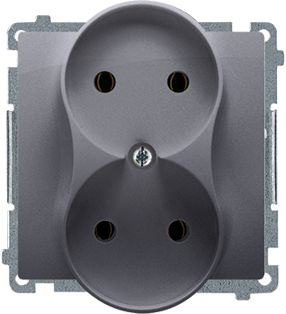 Kontakt-Simon Gniazdo wtyczkowe Basic podwójne bez uziemienia z przesłonami torów 16A 250V srebrny mat (BMG2Mz.01/43)