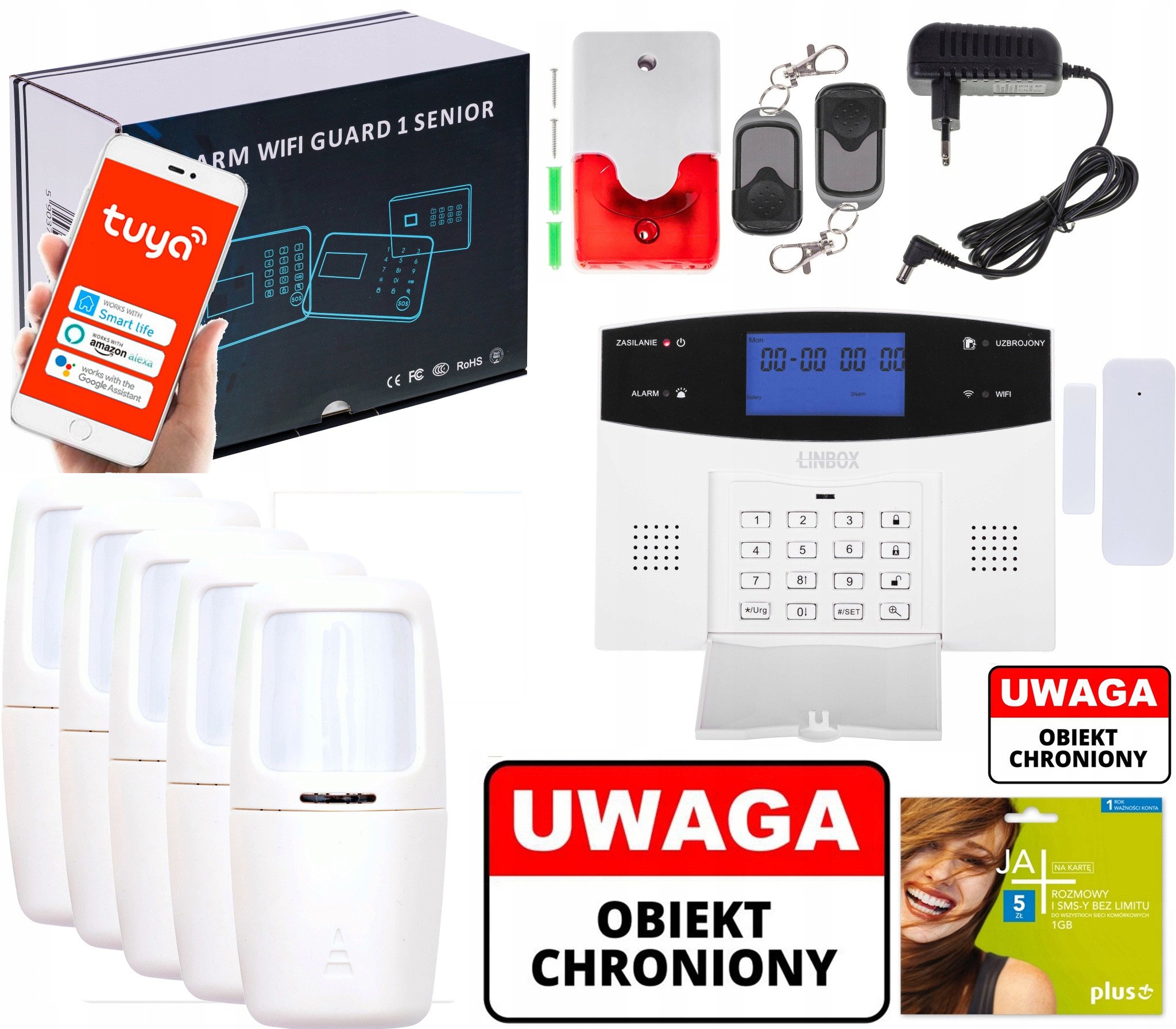 BEZPRZEWODOWY ALARM LCD GSM APP WIFI GSM POLSKI