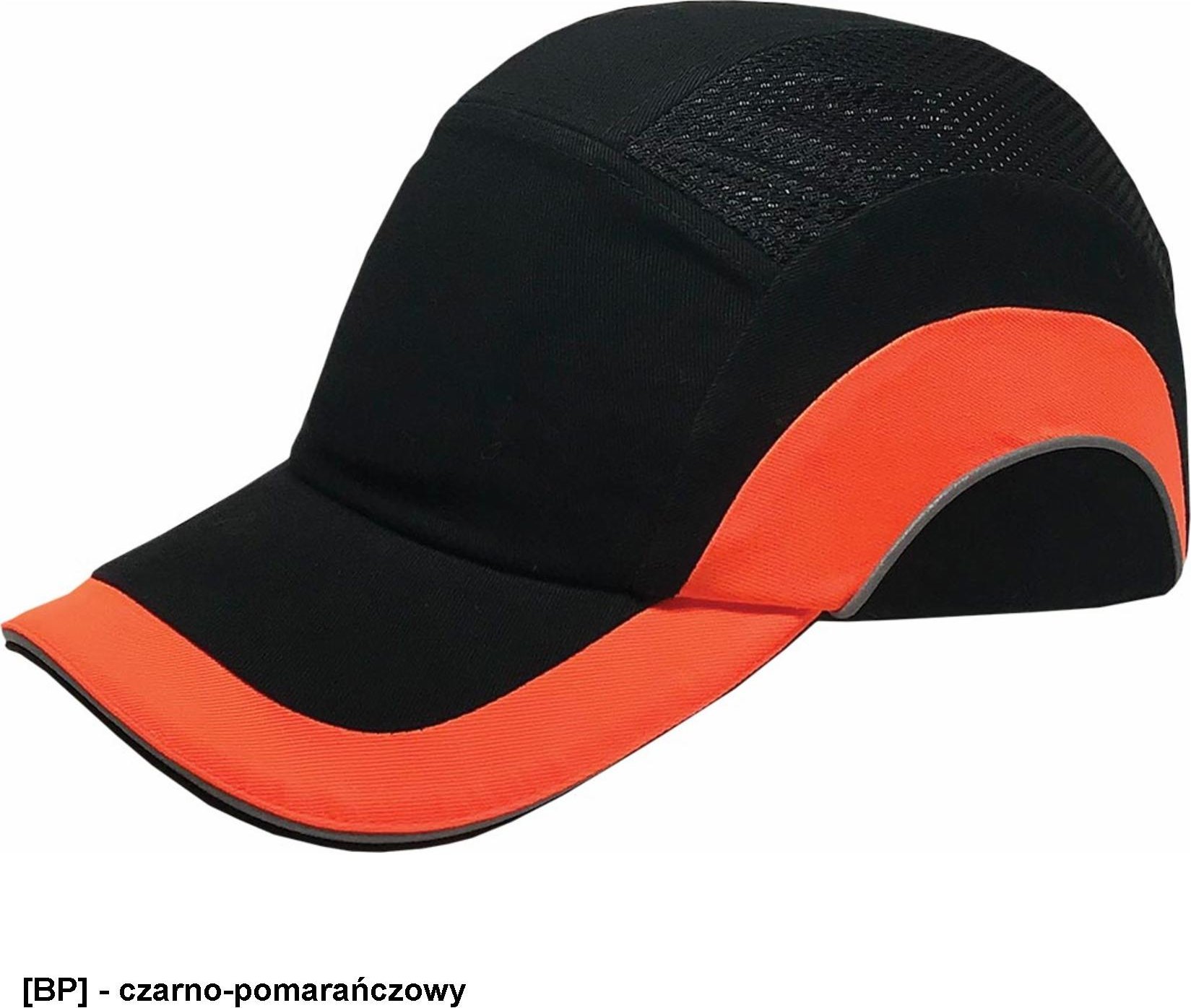 R.E.I.S. BUMPCAPMOVE - przemysłowy hełm lekki, materiał 100% bawełna, skorupa z ABS, odblaski - czarno-pomarańczowy