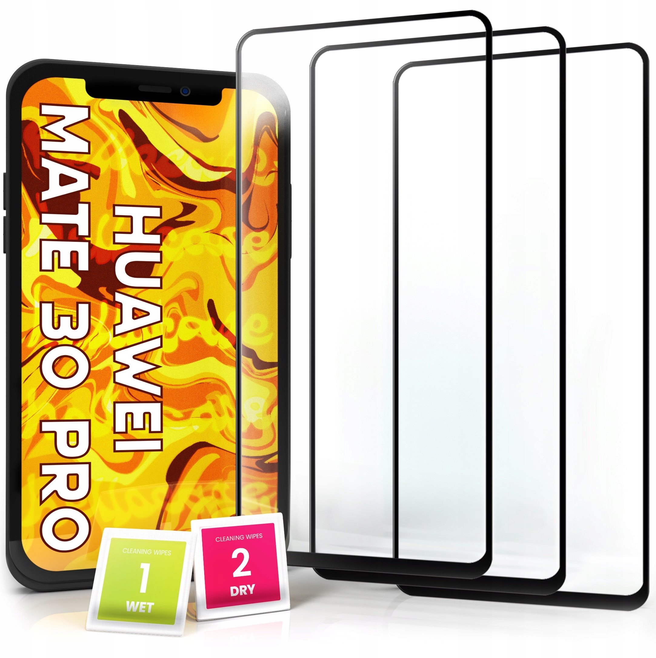 3-PAK Szkło Hartowane do Huawei Mate 30 Pro (5D, Curved, Zakrzywione)