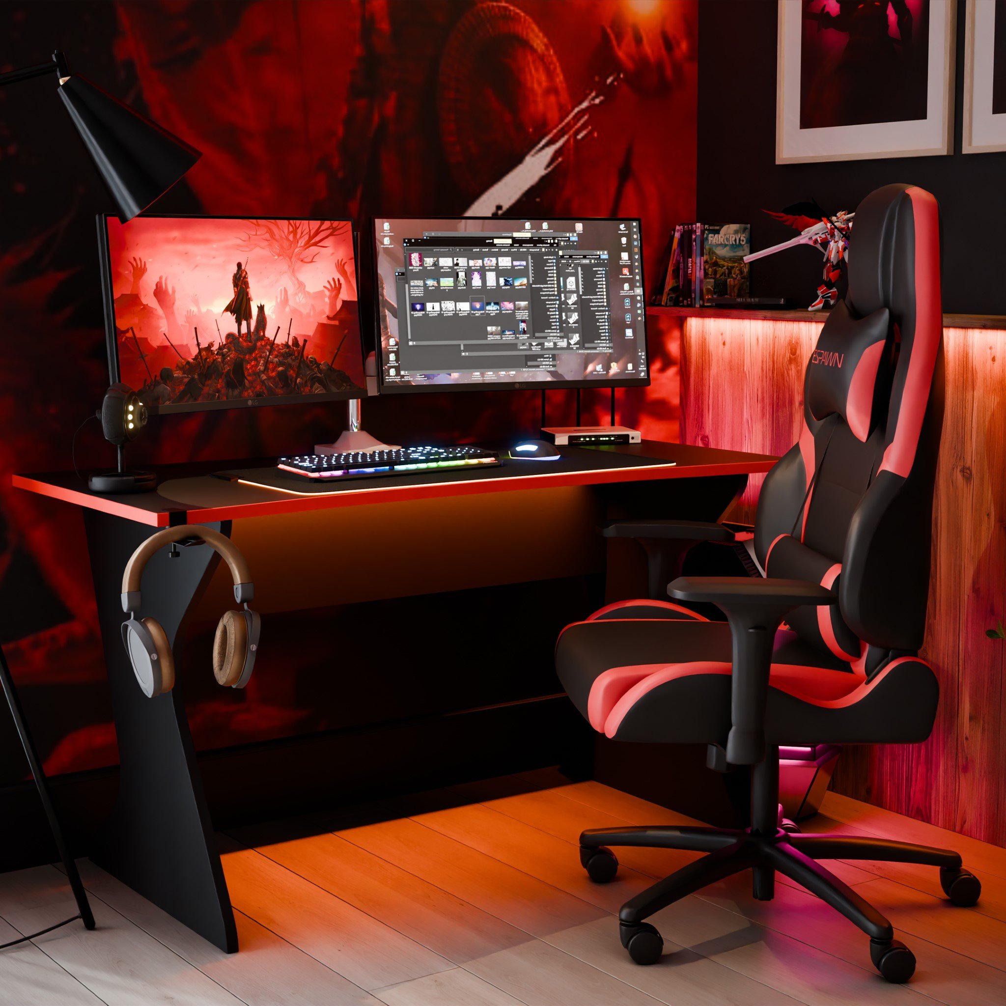 Biurko Gamingowe Basestar204 - Czarno-Czerwone