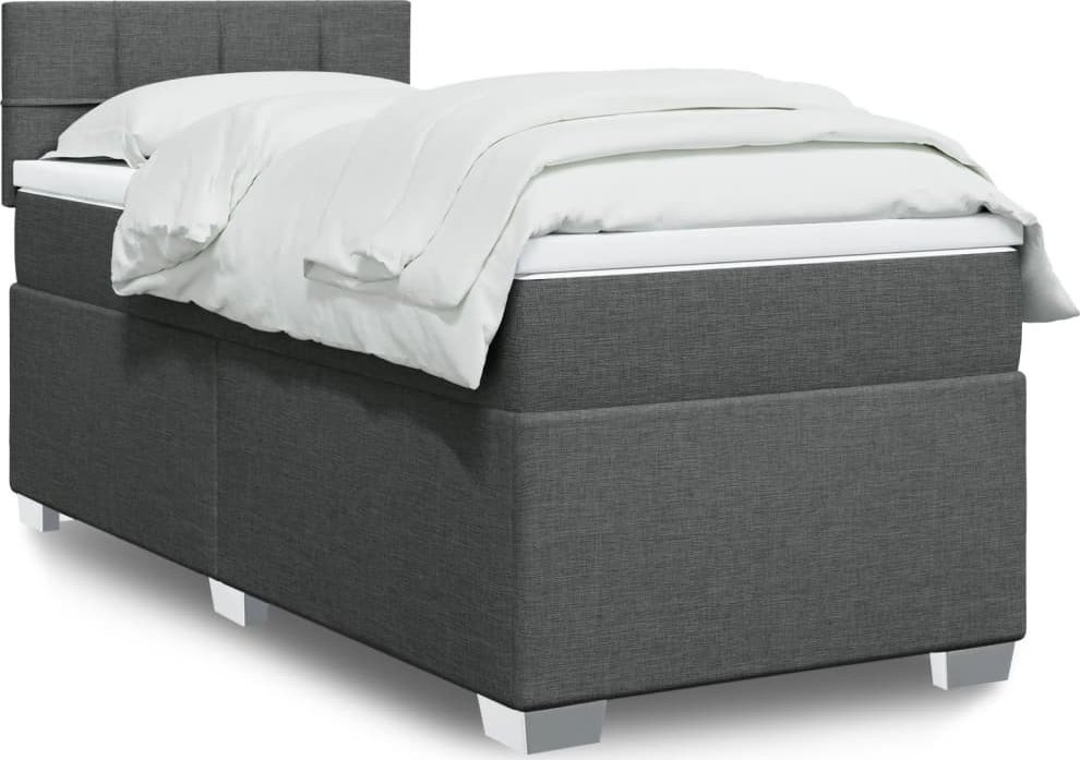 Łóżko Kontynentalne Z Materacem, Ciemnoszara Tkanina 90X200 Cm