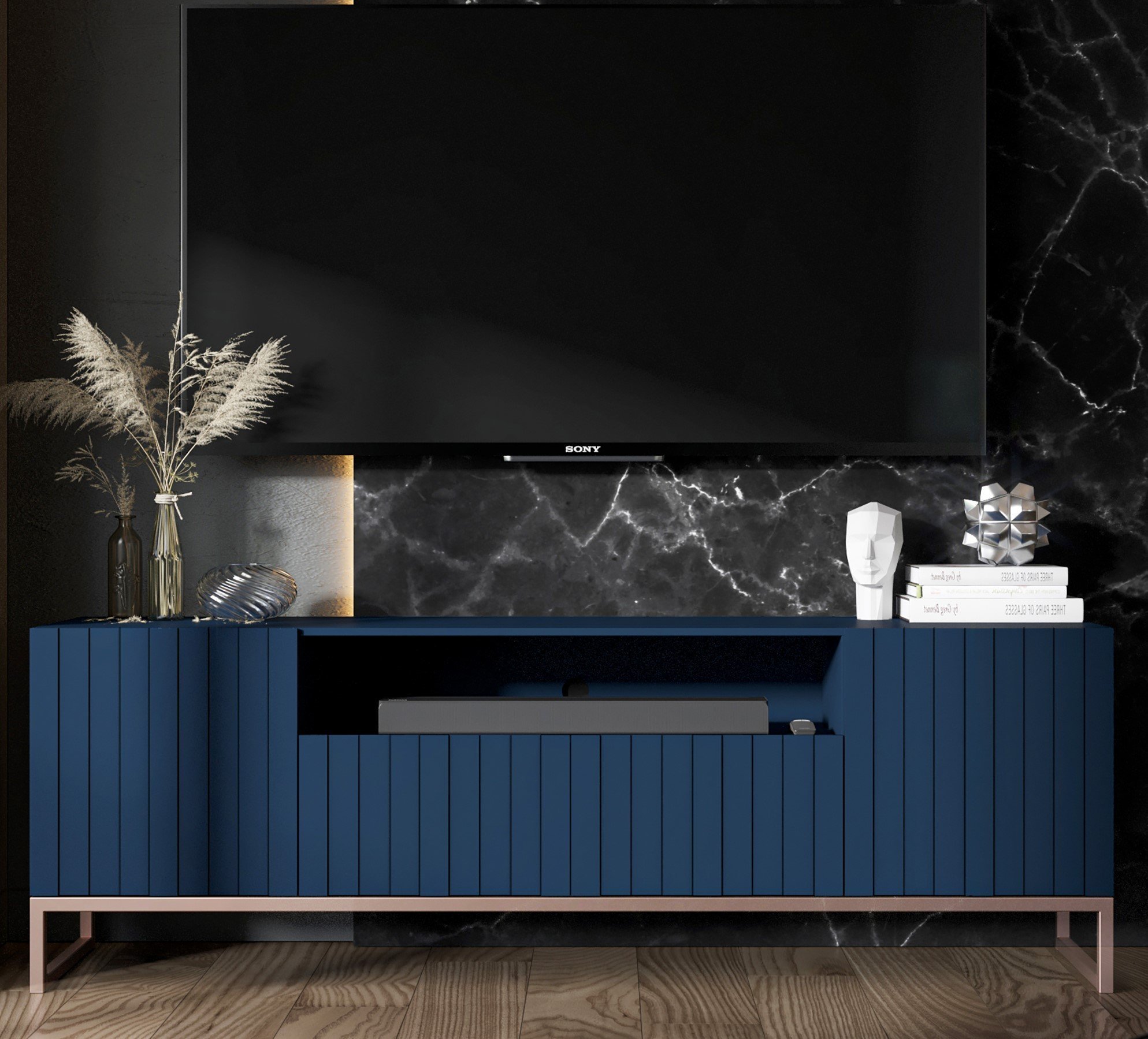 Meble Lindner Szafka RTV Glamour Komoda Glamour Elpis 2 Granatowy Mat cm