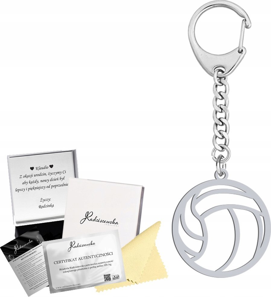 Radziszewska Jewellery Brelok do Kluczy Piłka do Siatkówki Siatkówka Srebro 925 Prezent Gadżet