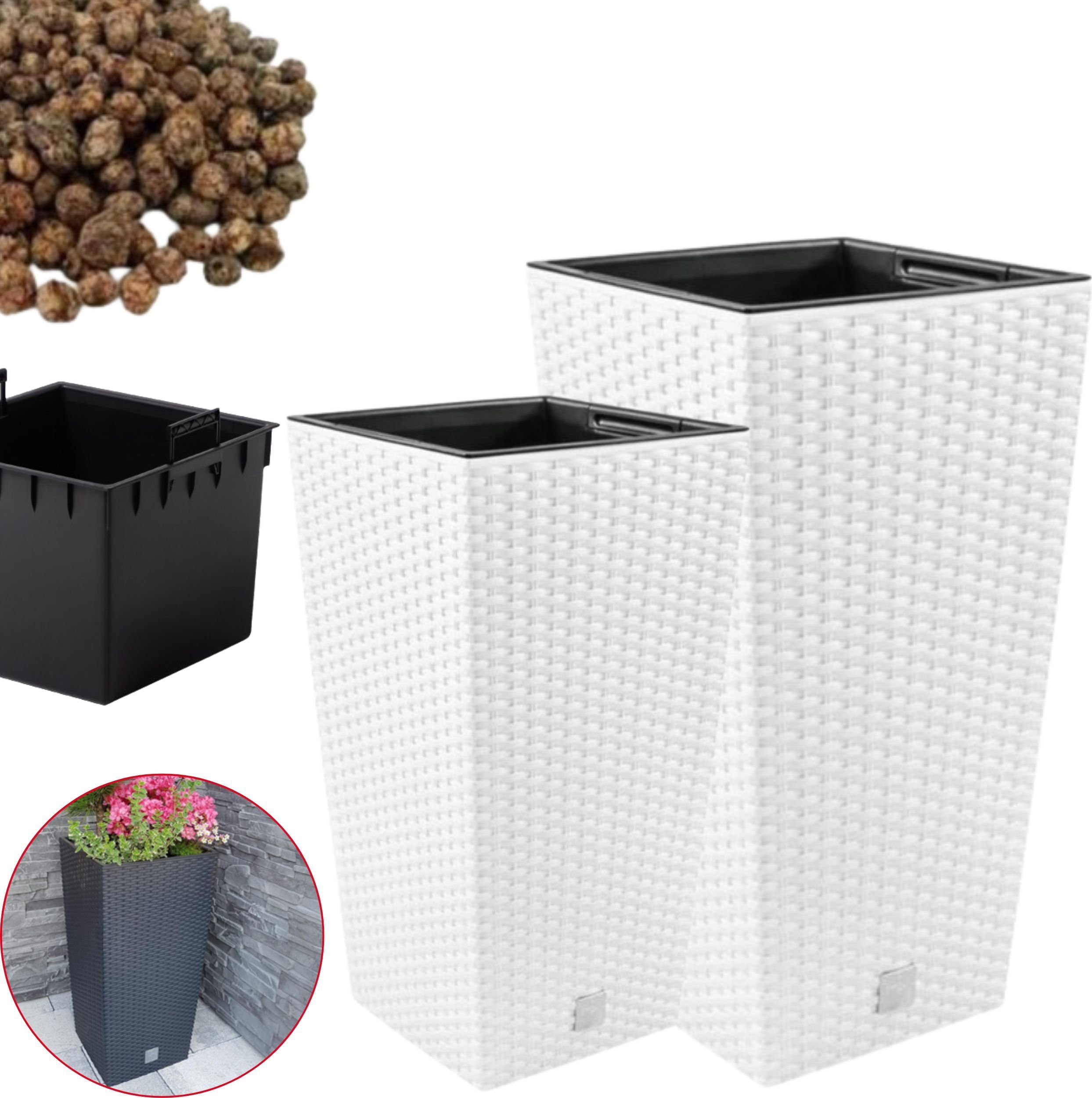 Prosperplast 2x Doniczka wysoka DRTS + wkład, keramzyt 2l Zestaw Donica 2szt