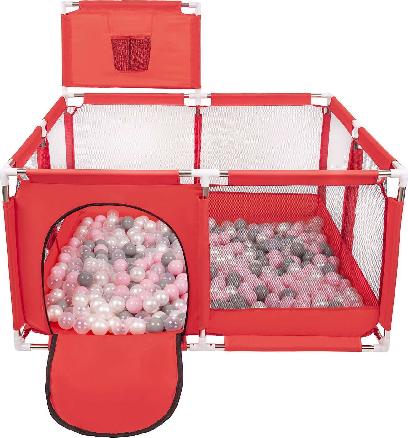 Selonis Selonis Boisko KK-100X z piłeczkami 6cm czerwony: perła-szary-transparent-pudrowy róż 125x125x105/900piłek Zabawka kojec