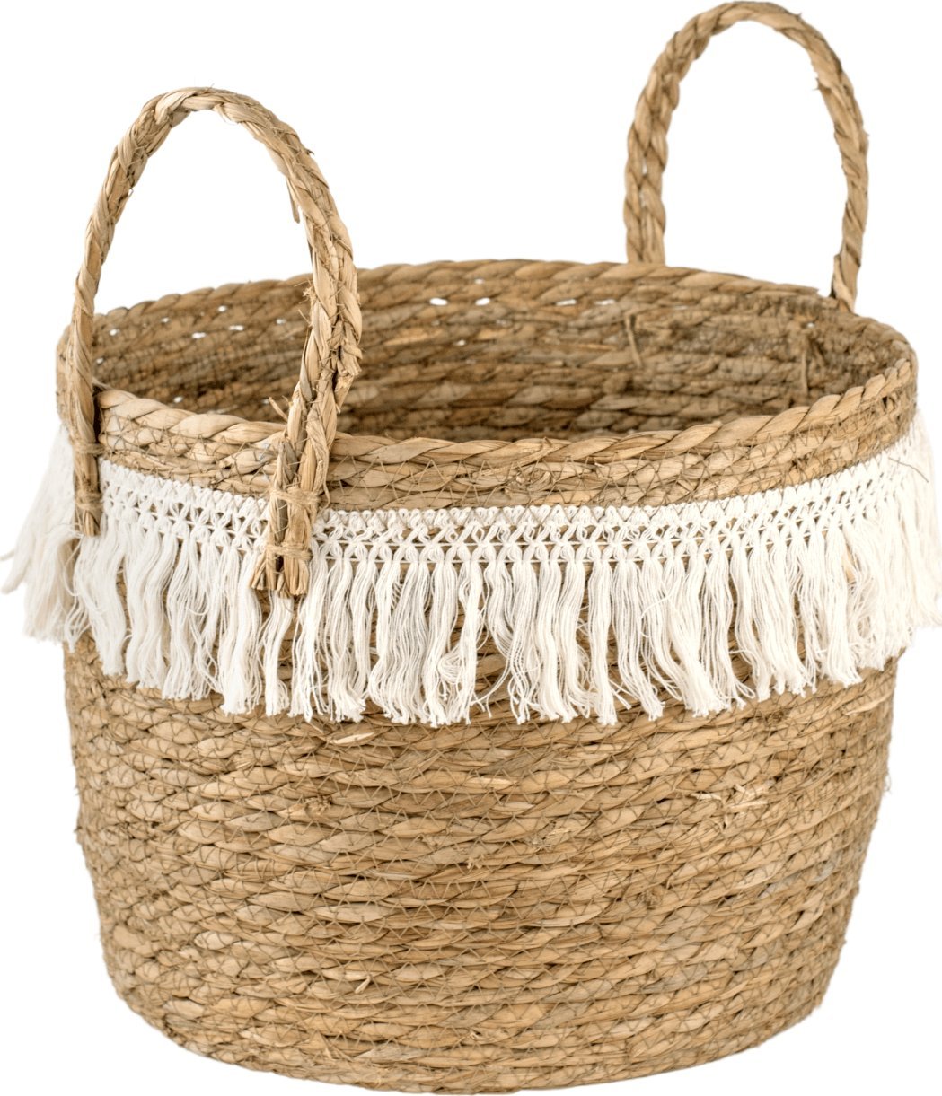 Kosz pleciony ozdobiony sznurkiem wys. 21