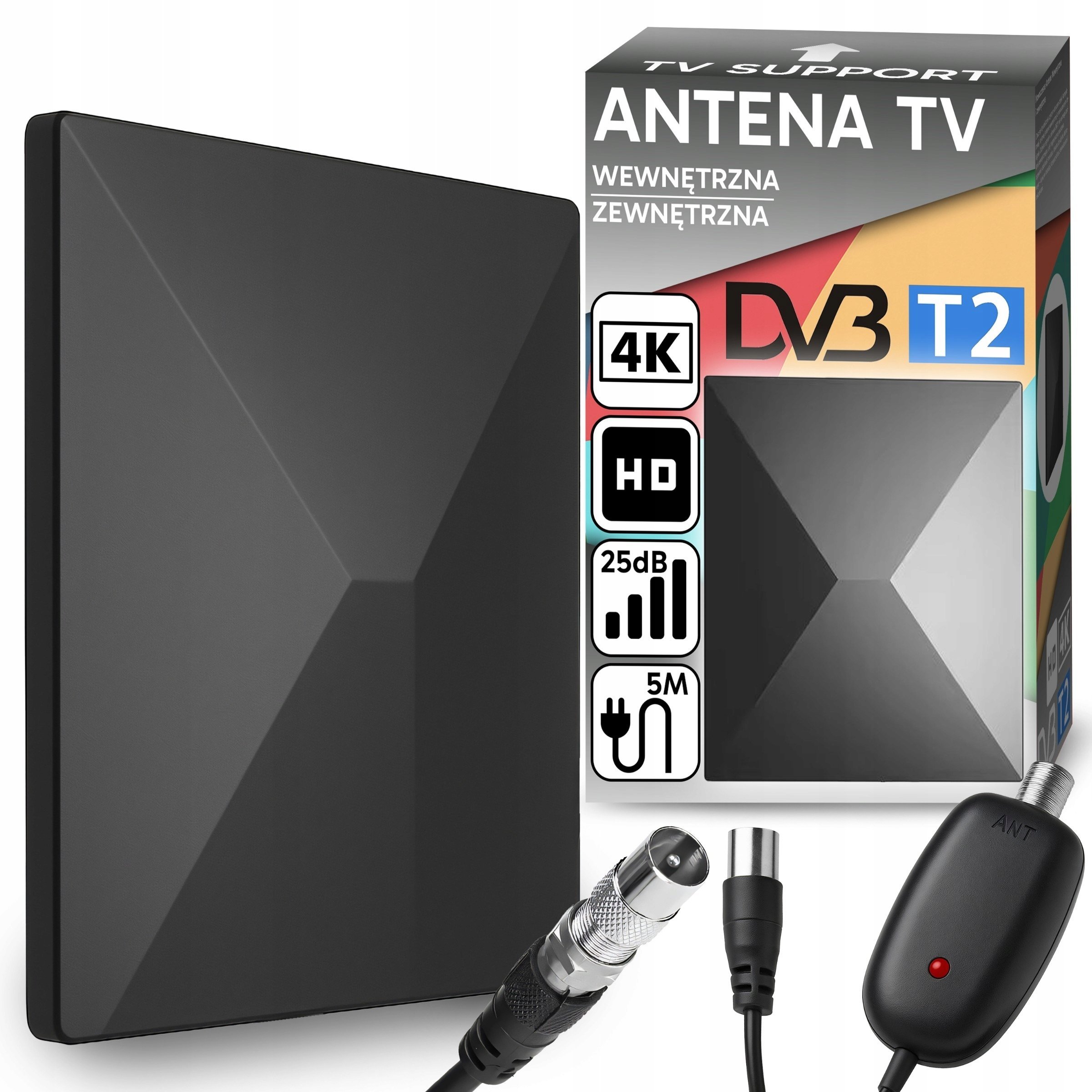 ANTENA TV WEWNĘTRZNA ZEWNĘTRZNA DC 5V UHV/VHV/FM MOCNY WZMACNIACZ HD 4K