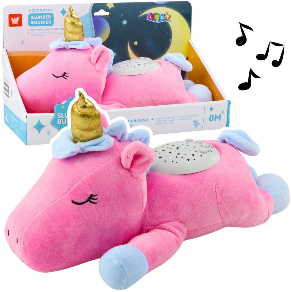 Pluszowy Jednorożec Usypiająca Przytulanka Projektor Dźwięk Szum Różowy