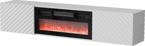 Cama Meble Szafka RTV LARA 183x35x37 biały mat + czarny kominek