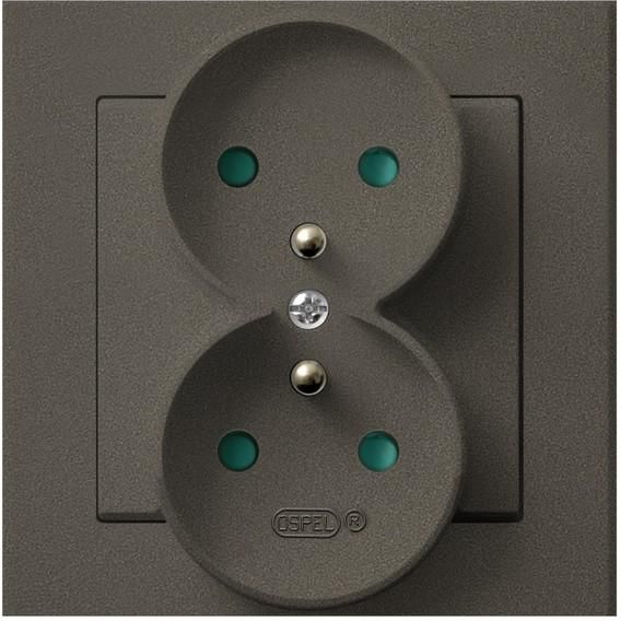 Ospel Gniazdo Sonata podwójne z uziemieniem i przesłonami czekoladowy metalik (GP-2RZP/40)