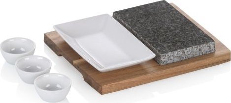Kela Zestaw do serwowania z kamieniem, granit/ceramika/drewno akacji, 29 x 23 x 4,5 cm / Kela