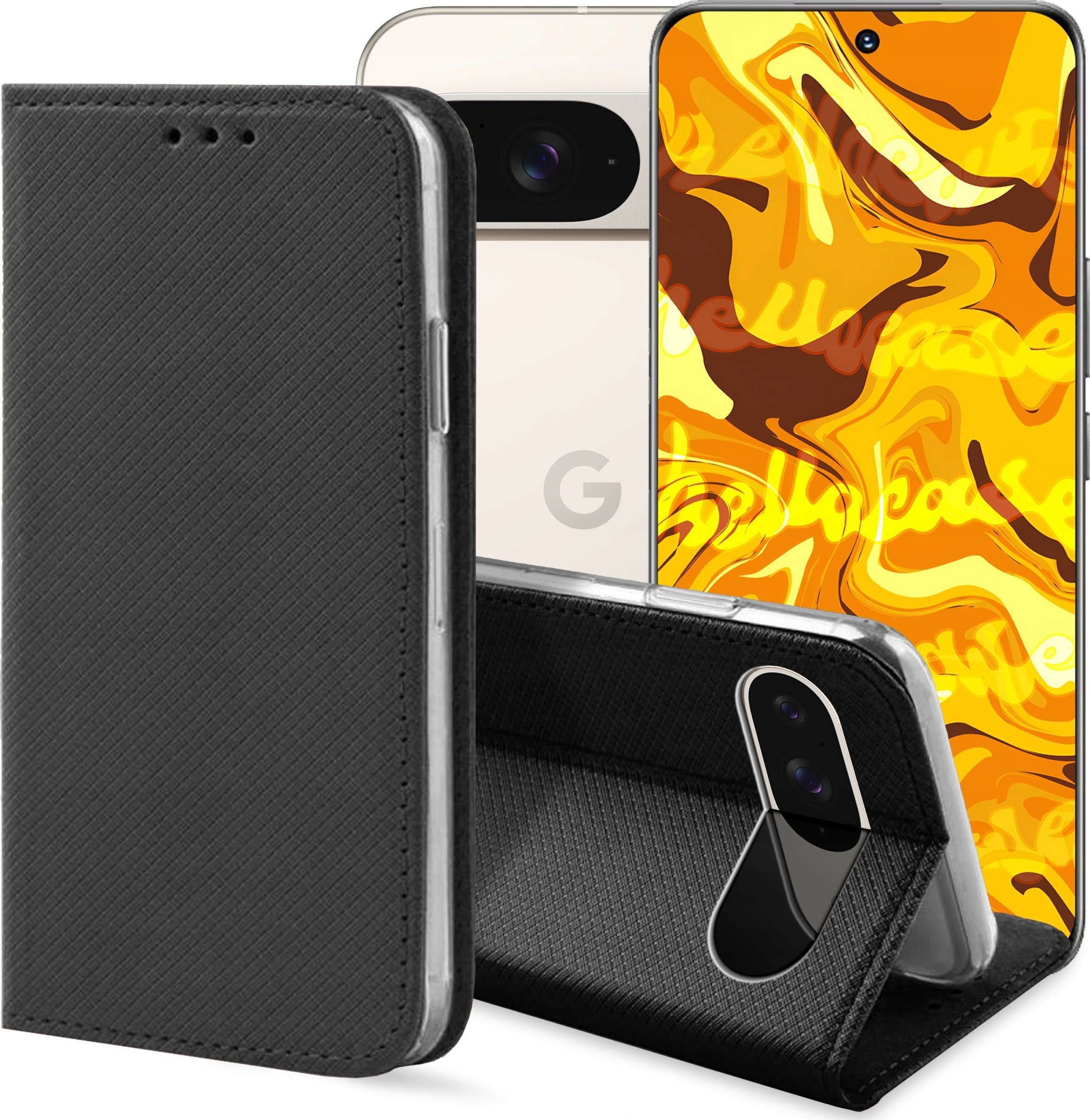 Hello Case ETUI Z KLAPKĄ DO Google Pixel 9 / Pixel 9 Pro CZARNE ZAMYKANE MAGNETYCZNE
