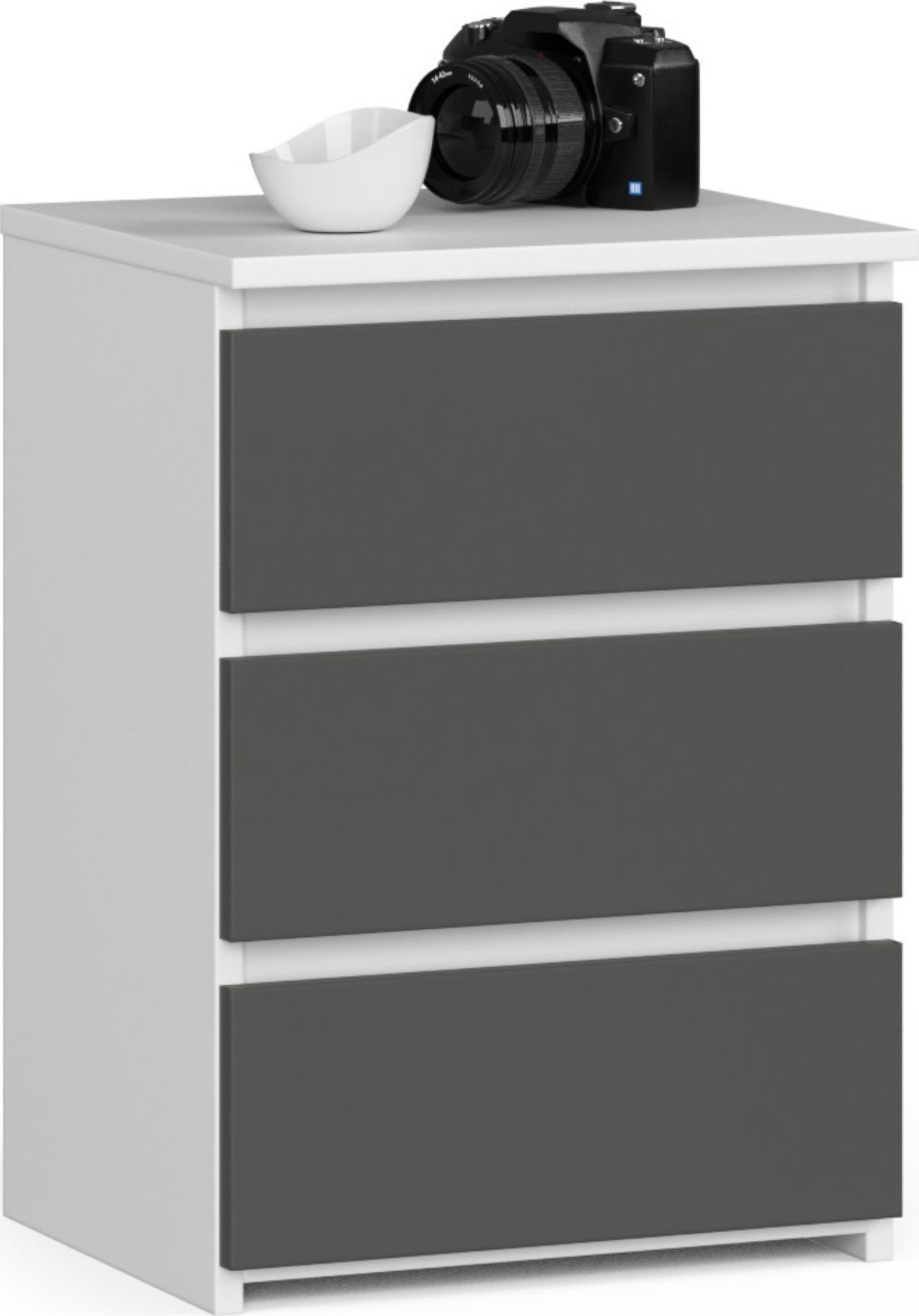 Fabryka Mebli Akord Szafka nocna CL3 40 cm 3 szuflady - biała-grafit szary