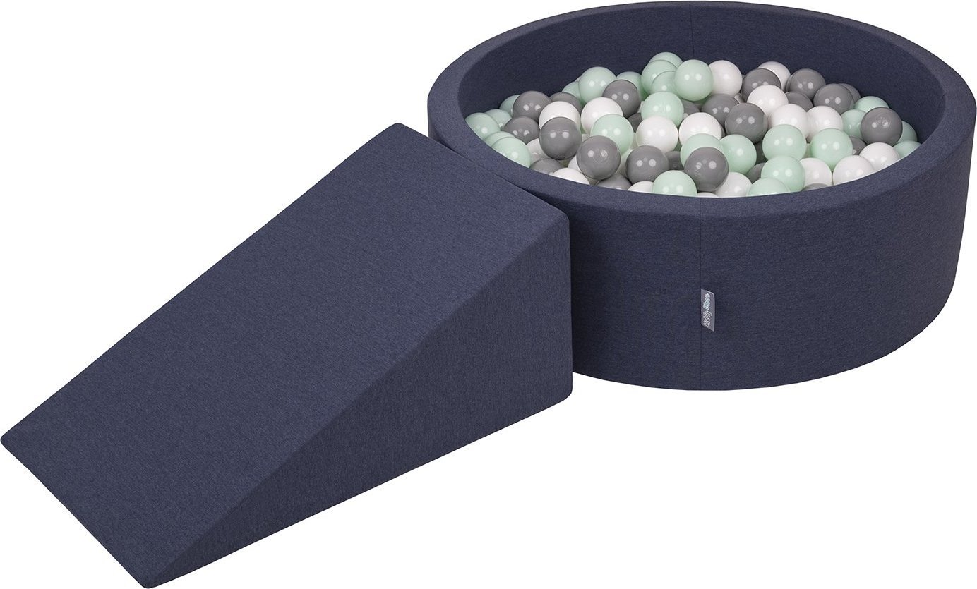 KiddyMoon Piankowy plac zabaw PPZP-OK30D-112 z piłeczkami granatowy: biały-szary-mięta basen 200/klin L Zabawka plac zabaw