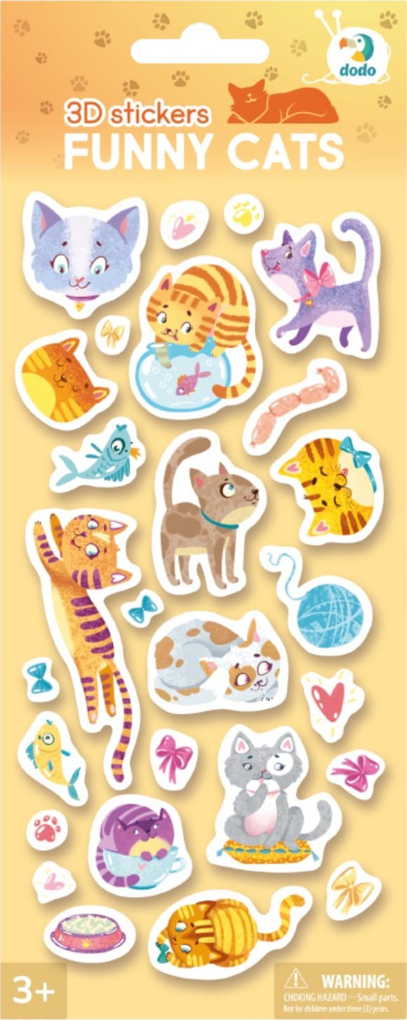 Dodo Naklejki 3D "Śmieszne Koty" Zestaw Dla Najmłodszych Kolorowe Naklejki