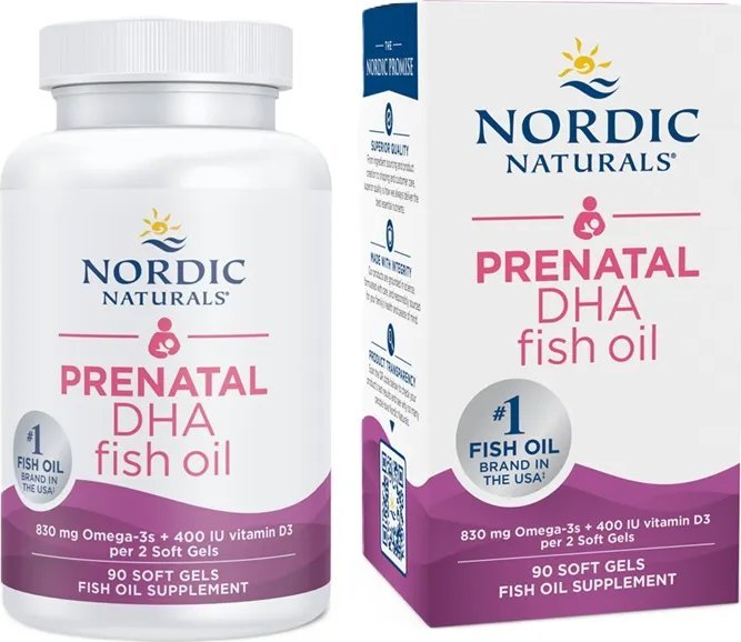Nordic naturals Nordic Naturals - Prenatal DHA, 830mg Omega-3 + 400 IU D3, Bezsmakowe, 90 kapsułek miękkich