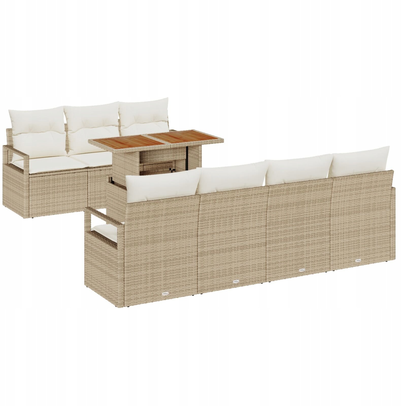 vidaXL 8-elementowy zestaw sofy ogrodowej z poduszkami Beżowy Poli Rattan, vidaXL 2-osobowa sofa ogrodowa z miejscem na przechowanie i poduszkami Beżo