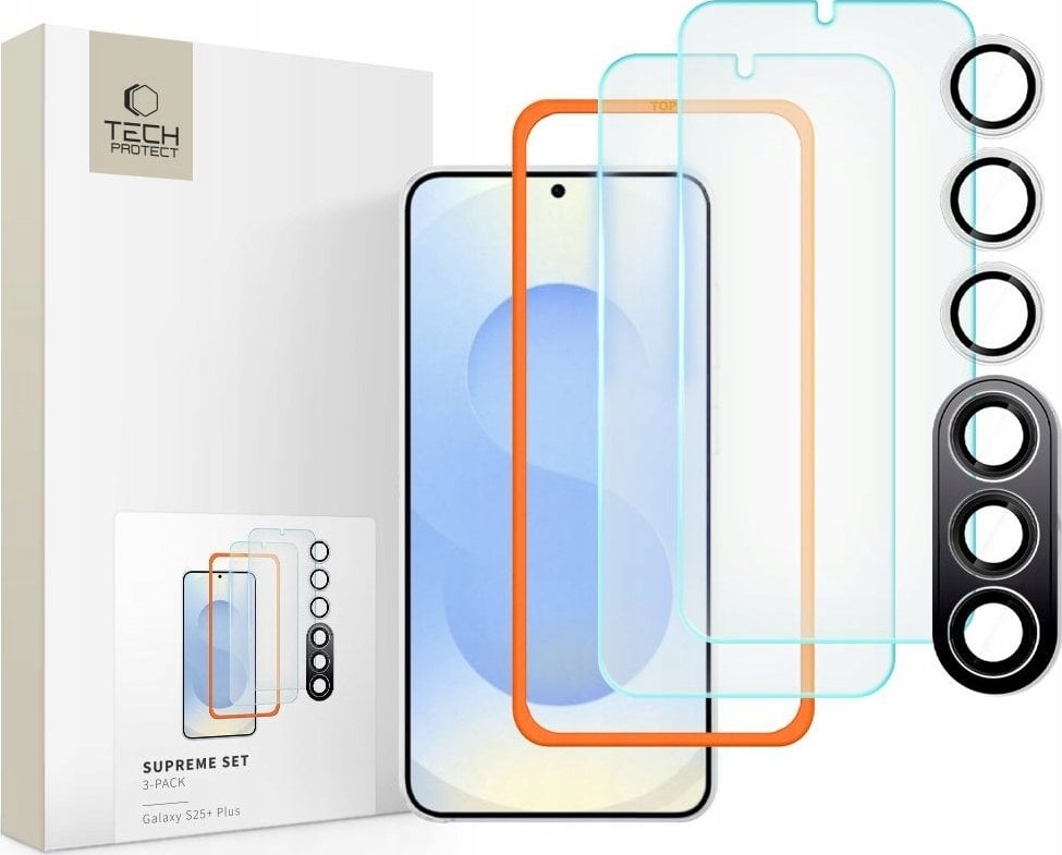 SZKŁO HARTOWANE TECH-PROTECT SUPREME SET 3-PACK GALAXY S25+ PLUS CLEAR