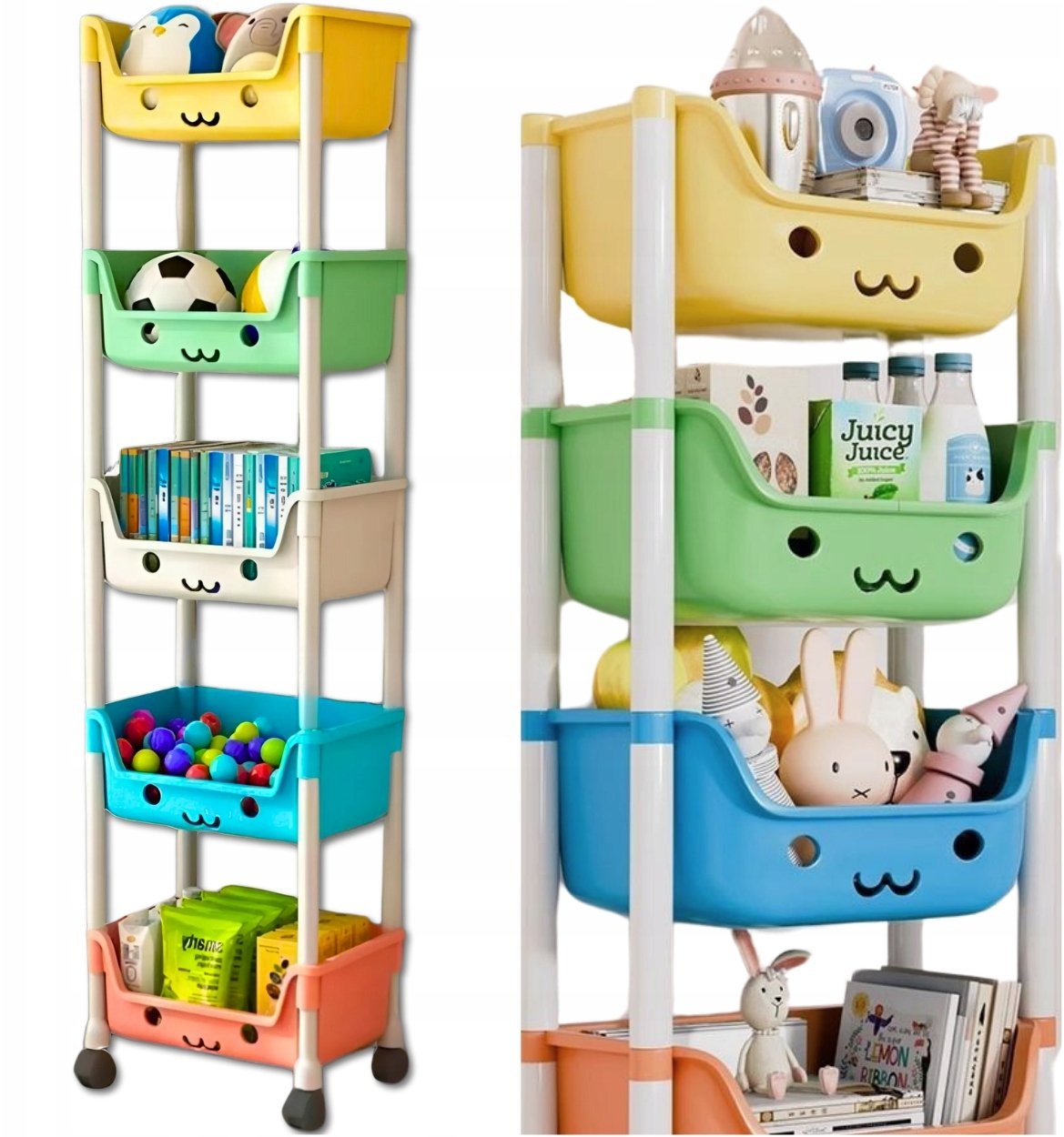 REGAŁ SZAFKA NA ZABAWKI POJEMNIK PLASTIKOWY NA KÓŁKACH 5 PÓŁEK ORGANIZER