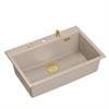 MARC 110 WORKSTATION GraniteQ zlewozmywak 1-komorowy 760*500*235 mm pearl beige + syfon push to open + dozownik + deska + wkładka / elementy złote