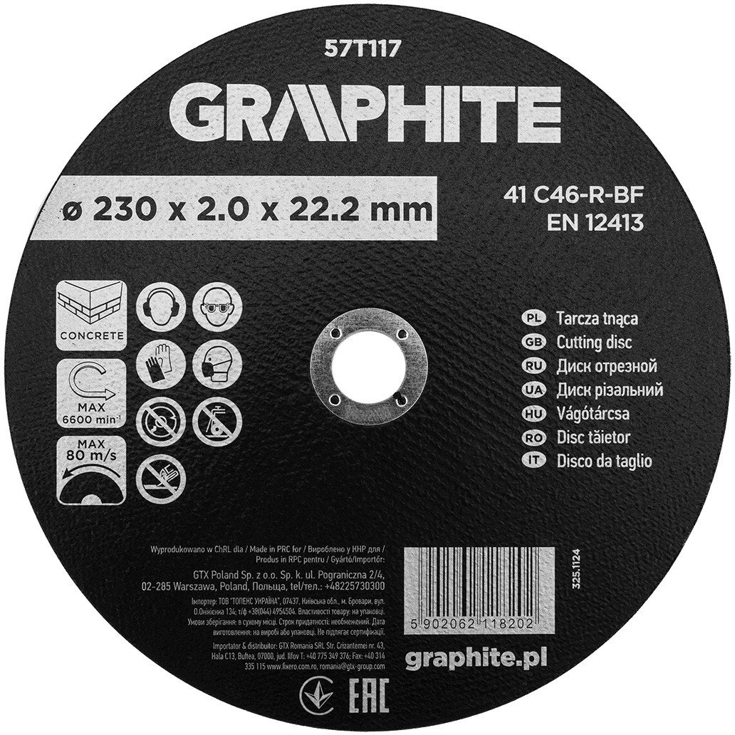 Tarcza tnąca, korundowa do betonu 230 x 2.0 x 22.2 mm, 41 C46-R-BF