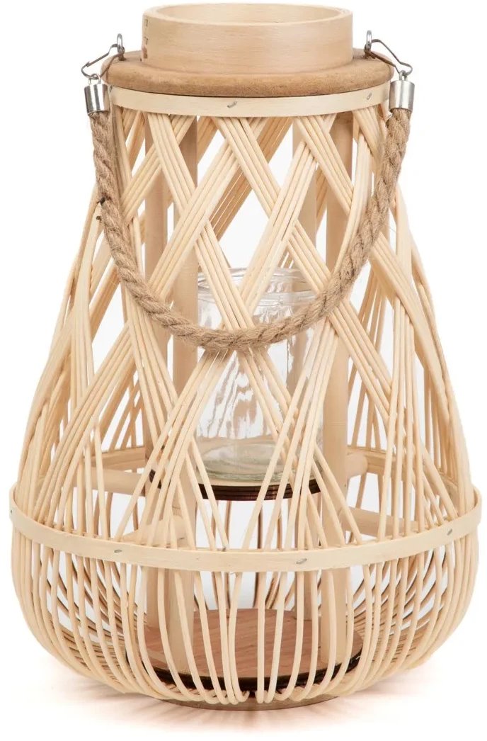 Lampion RADIANT pleciony z pojemnikiem na świece naturalny 35 cm HOMLA