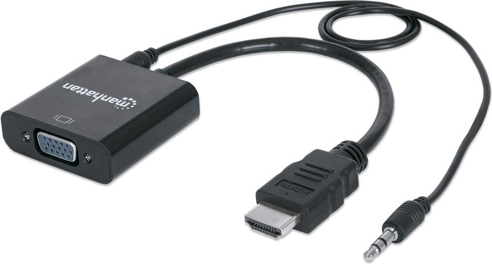 Adapter AV Manhattan HDMI - D-Sub (VGA) + Jack 3.5mm czarny (151450)