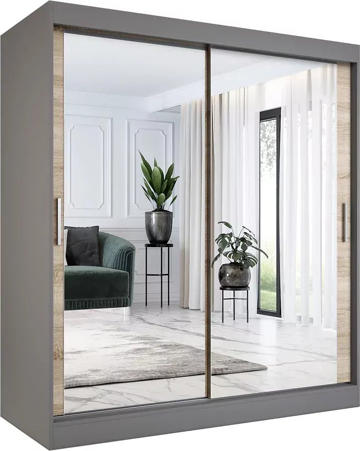 Elior Szafa przesuwna z lustrem 180 cm antracyt + dąb sonoma- Edna 5X