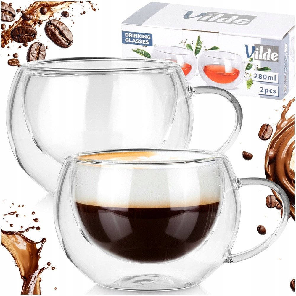 SZKLANKI TERMICZNE 2szt. 280ml Z PODWÓJNĄ SCIANKĄ DO KAWY HERBATY 139818