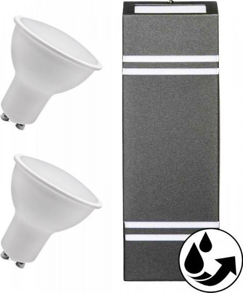 Kinkiet Kobi Light Lampa Ogrodowa Elewacyjna, Kinkiet Zewnętrzny Nowoczesny Q7R - Szara + 2x Żarówka LED GU10 5W Ciepła