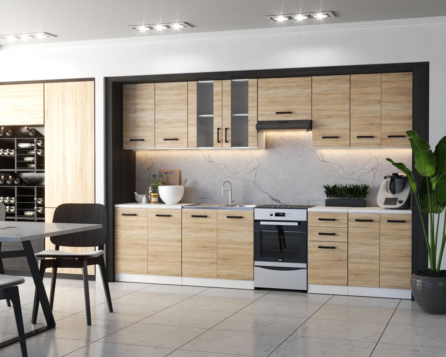 Meble Kuchenne Drewniane Kuchnia Jowita 3.2m Modułowa Nowoczesna Sonoma