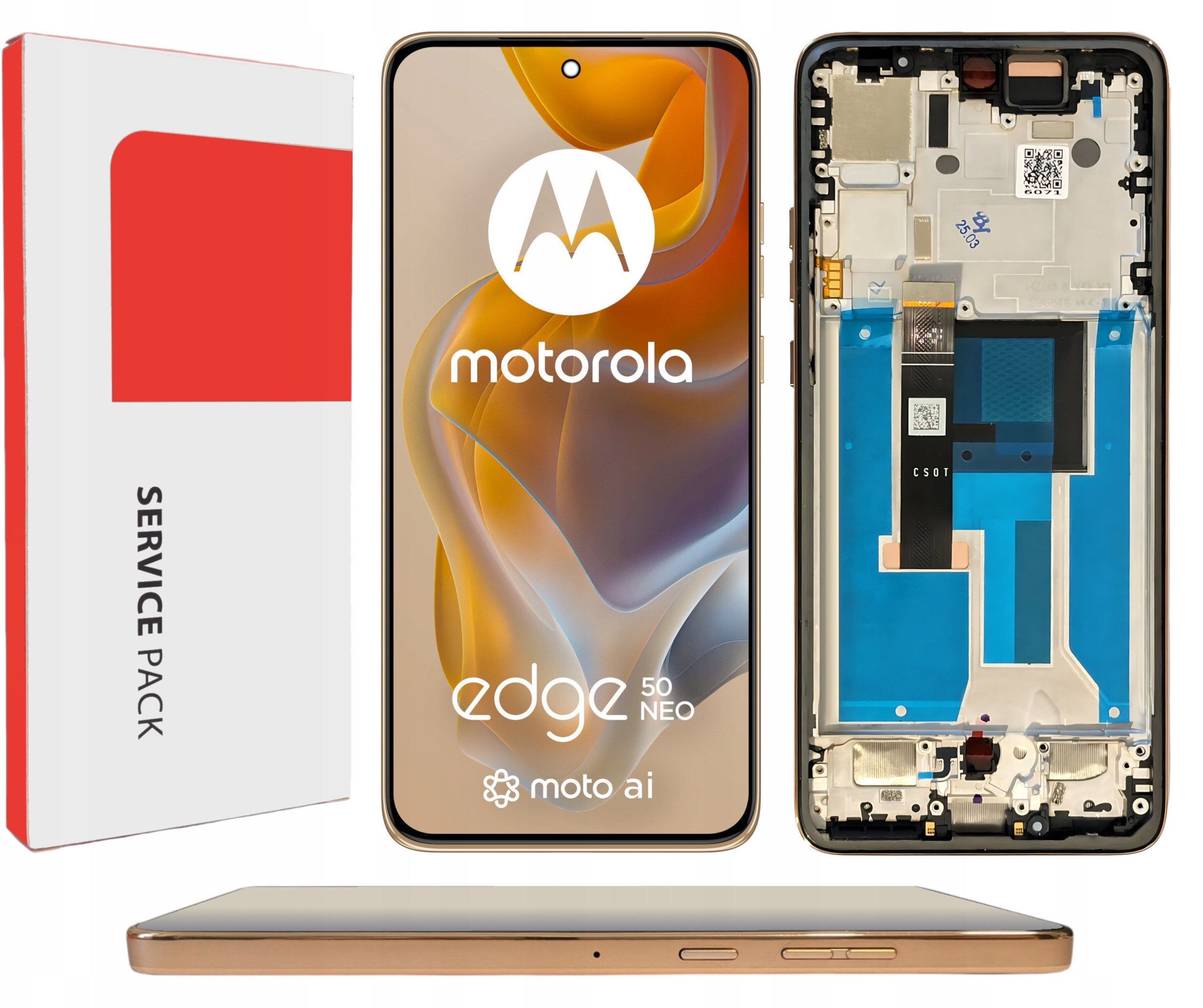 ORYGINAŁ WYŚWIETLACZ EKRAN LCD DO MOTOROLA EDGE 50 NEO RAMKA BEŻOWA