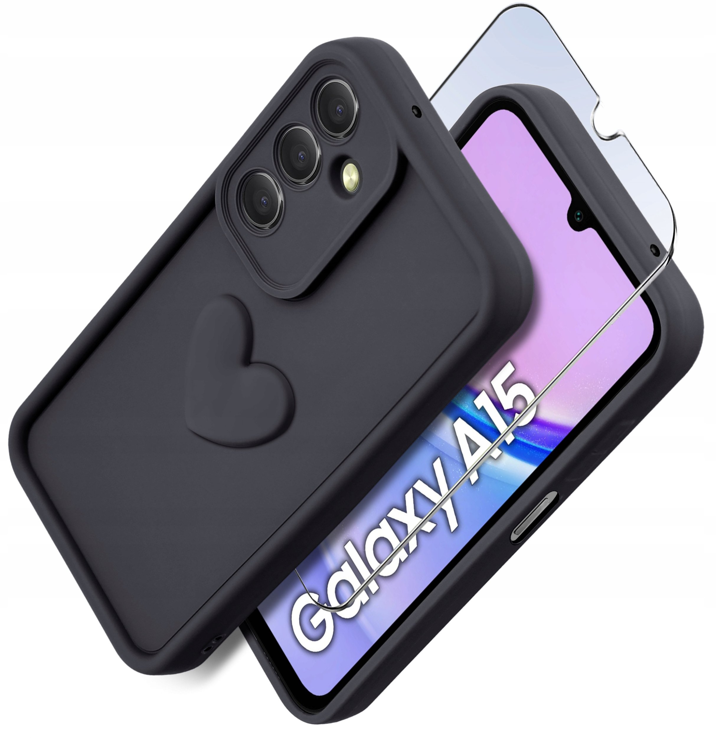 Etui do Samsung A15 5G silikonowe MATOWE serce + Szkło ochronne na ekran 9H