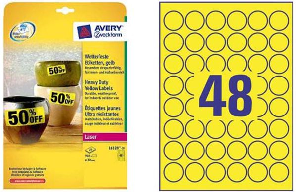 Avery Zweckform ETYK.ZF 6128 ŚR.30 A4 ŻÓŁTA 20 ARK. ETYKIETA - L6128-20