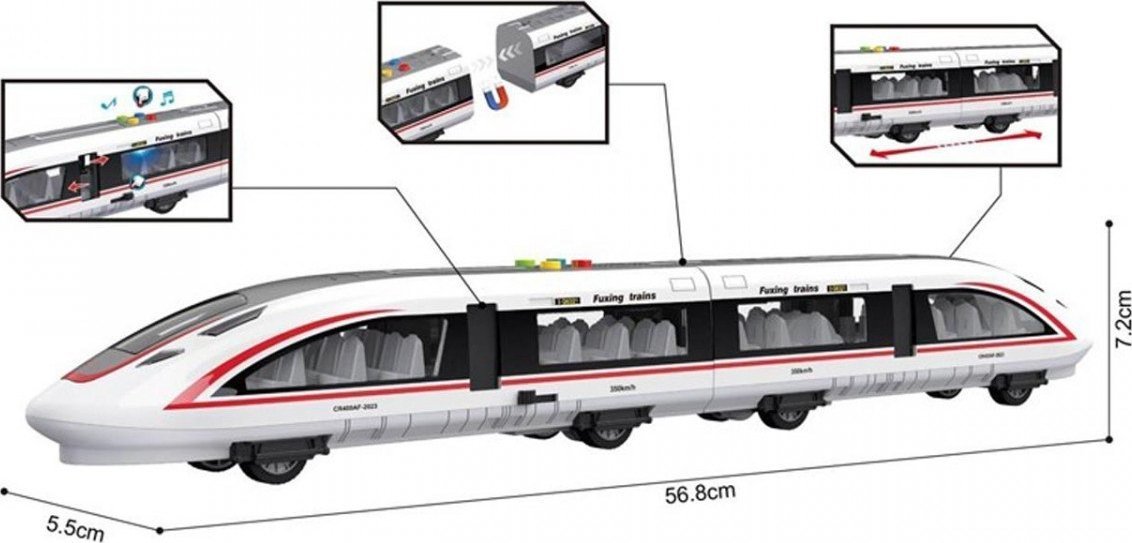 Pociąg z magnesem, światło, dźwięk, otwierane drzwi Madej