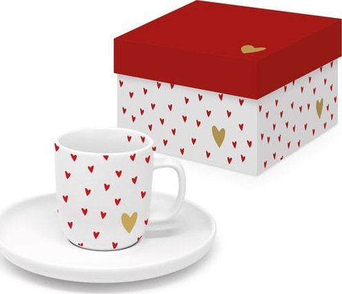Czerwone Serduszka Filiżanka Porcelanowa w Ozdobnym Pudełku 90 ml