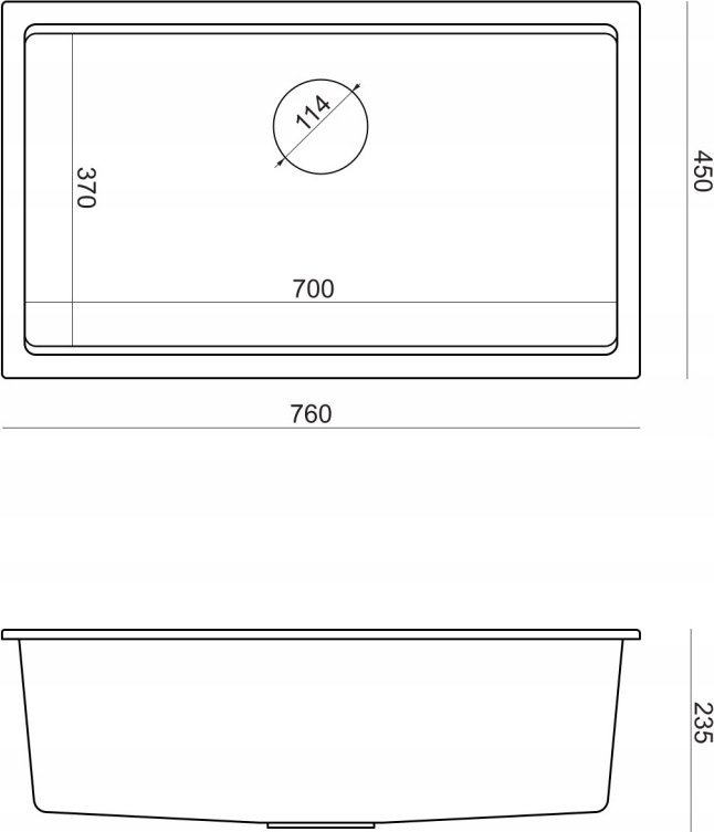 Zlewozmywak GraniteQ LOGAN 110 GraniteQ zlewozmywak pure carbon 76x44x23,5 cm 1-komorowy podwieszany z syfonem manualnym miedziany