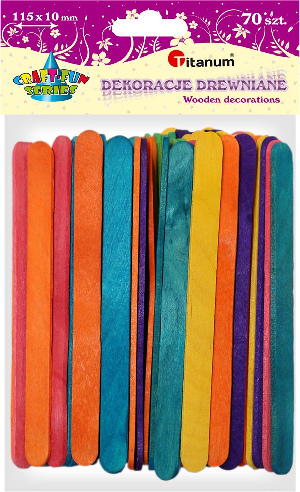 Titanum Dekoracyjne drewniane patyki 115x10mm 70szt.mix kolor (EB106)