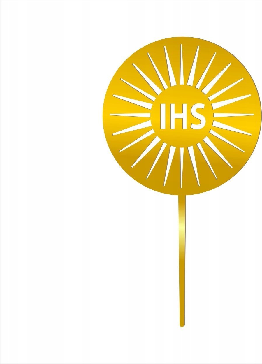 details Topper na tort komunia IHS pleksi złoty + GRATIS