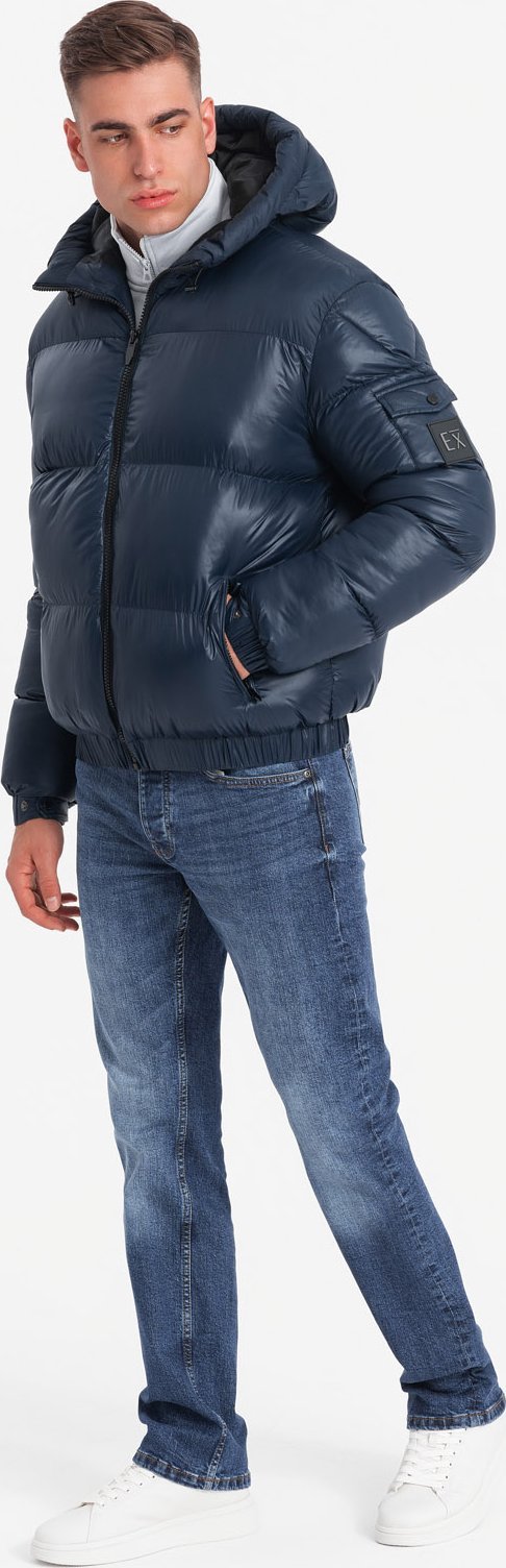 Kurtka męska Ombre Ciepła kurtka męska puffer ze ściągaczami granatowa V2 OM-JAHP-0207 L