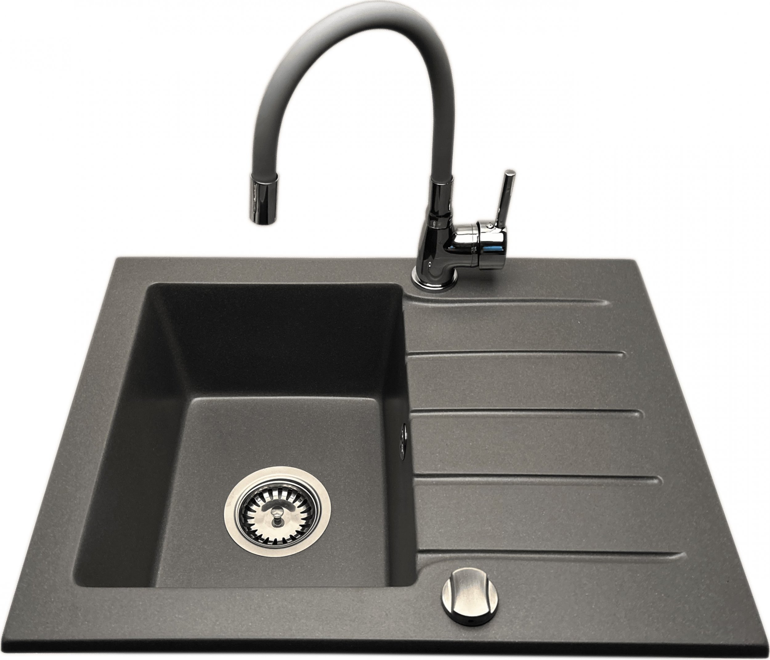 Zlewozmywak PREHNIT Zlewozmywak jednokomorowy z ociekaczem ARAGON szary + bateria flex LAVO