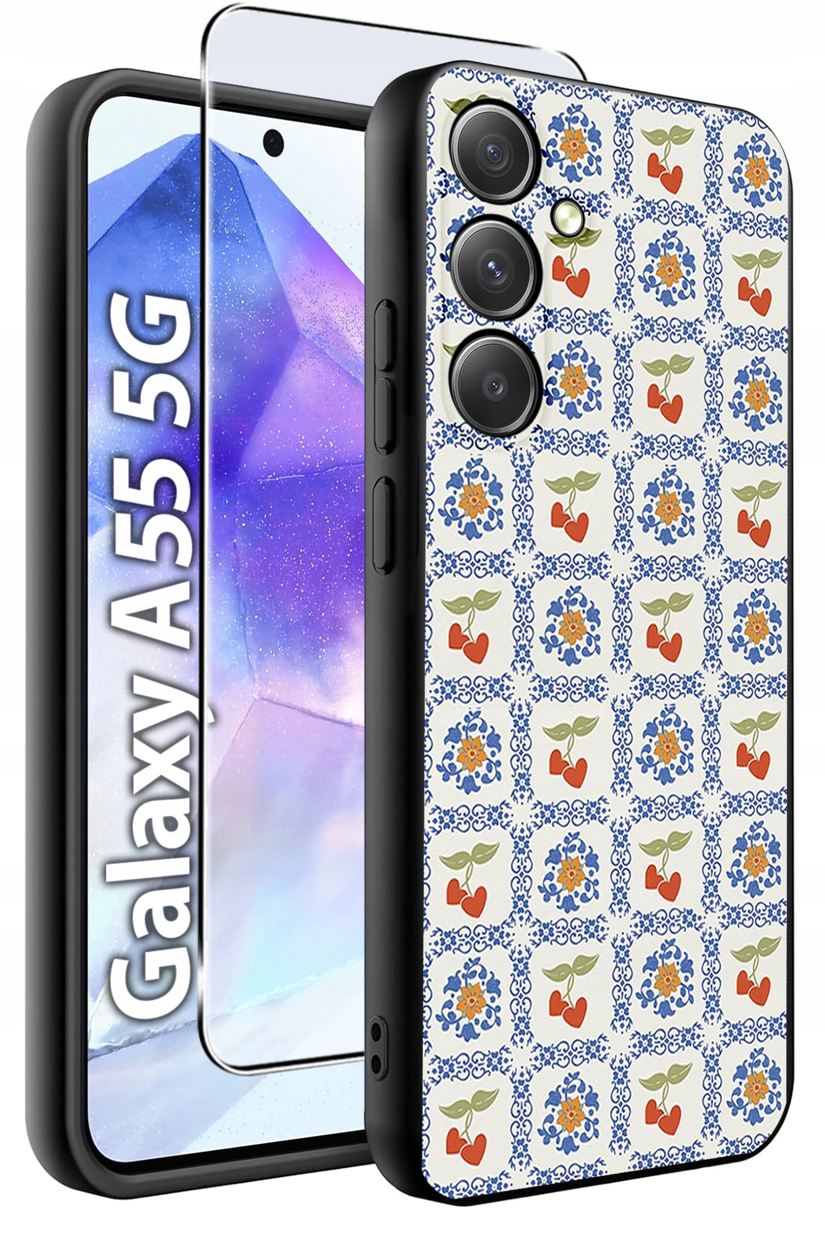 ETUI do Samsung A55 5G WZORY | SILIKONOWE MATT CASE + SZKŁO HARTOWANE 9H