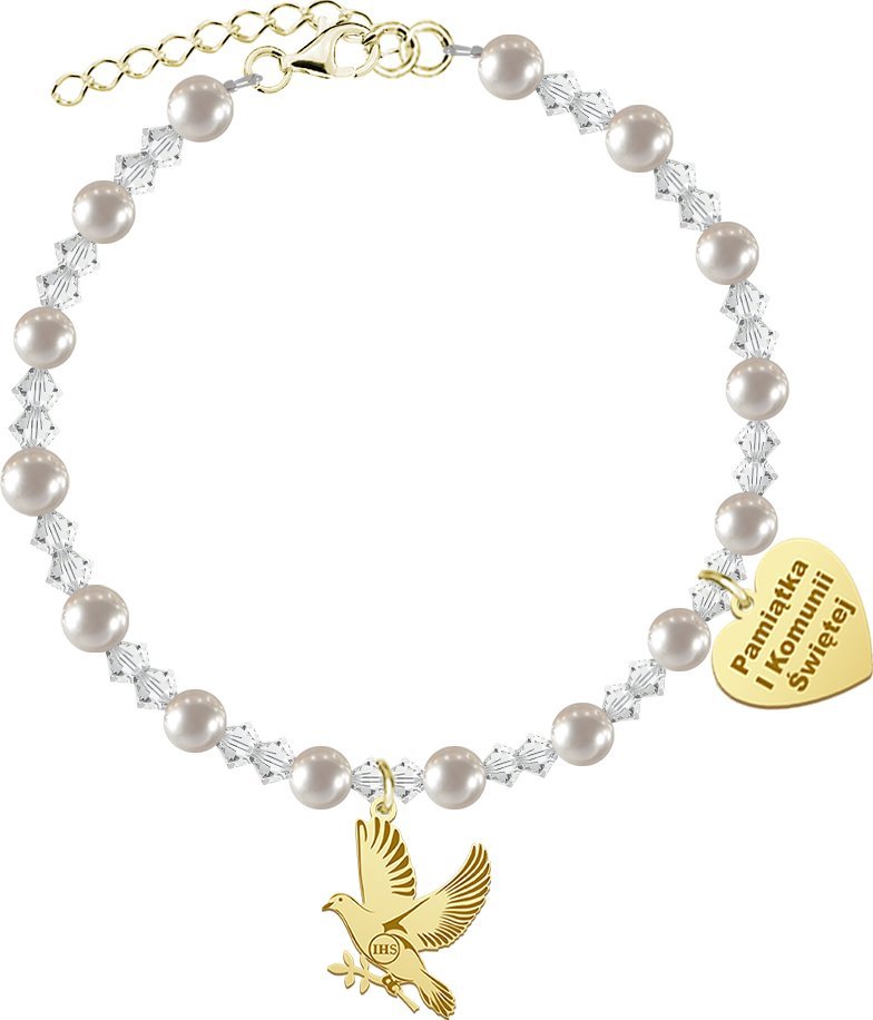 Radziszewska Jewellery I KOMUNIA ŚWIĘTA Bransoletka z Gołębiem srebro pozłacane GRAWER GRATIS