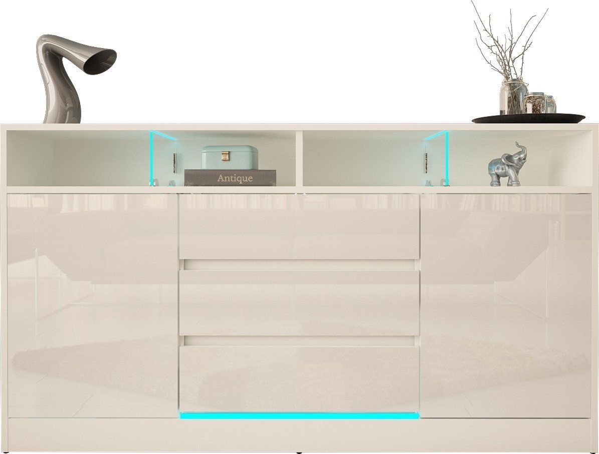 MEGSTYL KOMODA 160CM Z LISTWĄ LED - DISPARO 4 biały mat - biały połysk