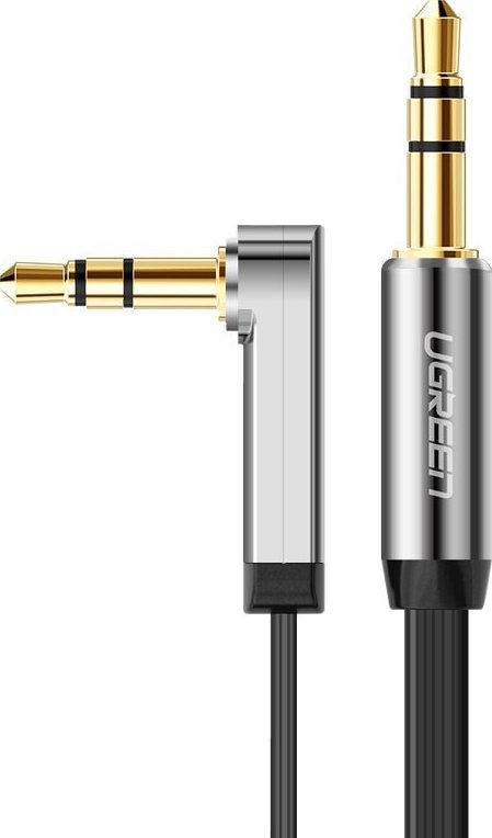 Kabel Ugreen Kątowy kabel mini jack 3,5mm AUX UGREEN AV119, płaski, 0.5 m (czarny)