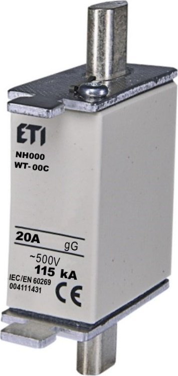 ETI WKŁADKA BEZPIECZNIKOWA 20A NH000 gG 500V AC WT-00C